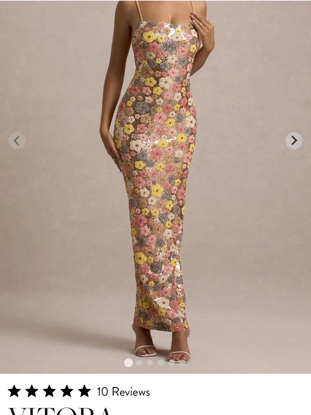 MARBLE Strapless Floral Sequin Slip Dress in Pink, Yellow and Cream